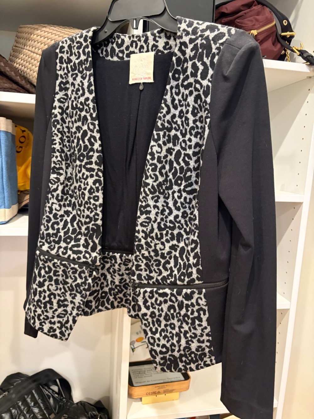 Rebecca Taylor Black Jacket with Gray Leopard Panels